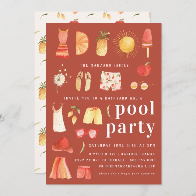 Retro Summer | Pool Party Invitation (Front/Back)