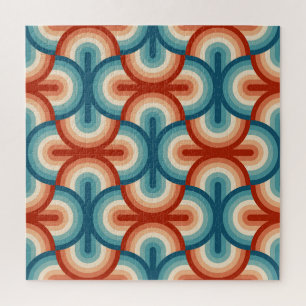Retro Summer Rainbow Stripes Pattern Jigsaw Puzzle