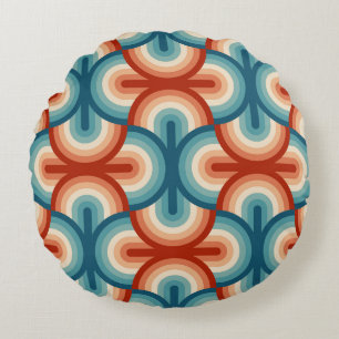 Retro Summer Rainbow Stripes Pattern Round Cushion