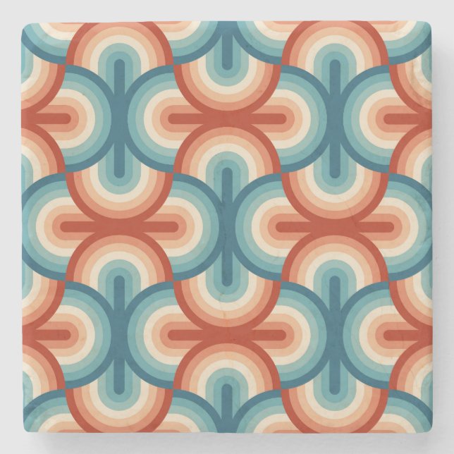 Retro Summer Rainbow Stripes Pattern Stone Coaster (Front)