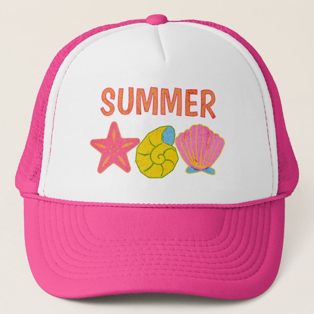 Retro Summer Sea Shells Trucker Hat (Front)