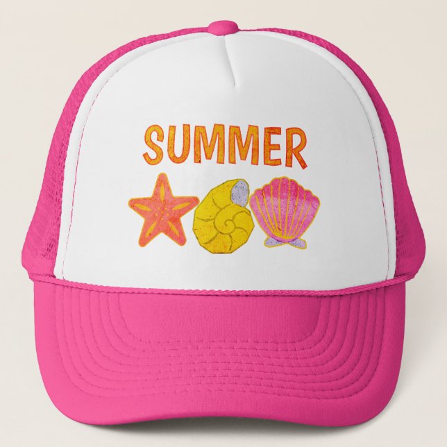 Retro Summer Sea Shells Trucker Hat (Front)