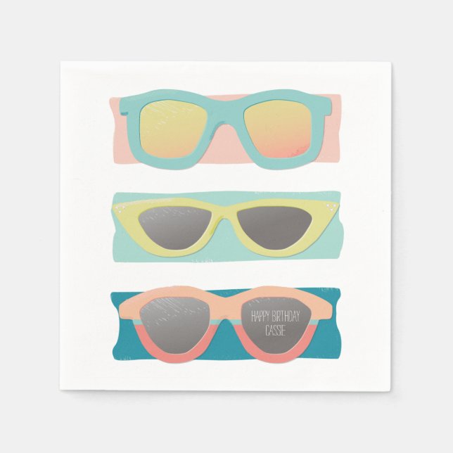 Retro Summer Sunglasses Trio Coral Napkin (Front)