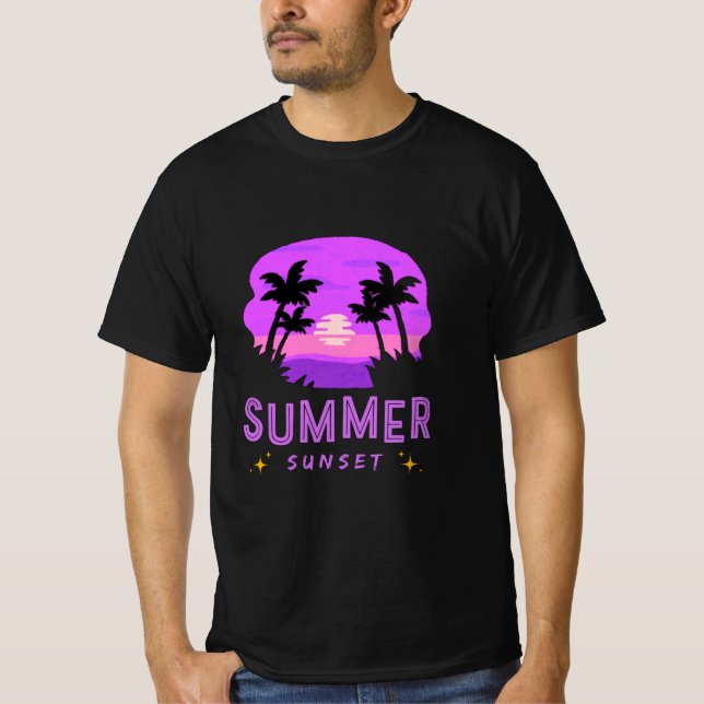 Retro Summer Sunset Palm Trees T-Shirt (Front)