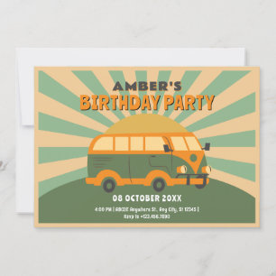 Retro summer van birthday invitation