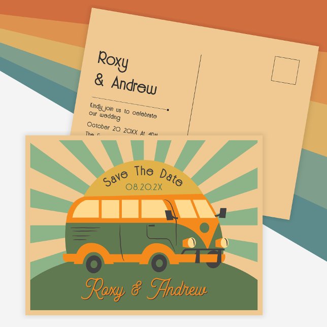Retro summer van wedding postcard (Creator Uploaded)