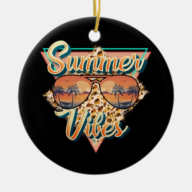 Retro Summer Vibes | Beach Sunset Ceramic Tree Decoration (Front)