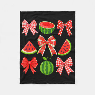 Retro Summer Vibes Coquette Bow Watermelon Summer Fleece Blanket