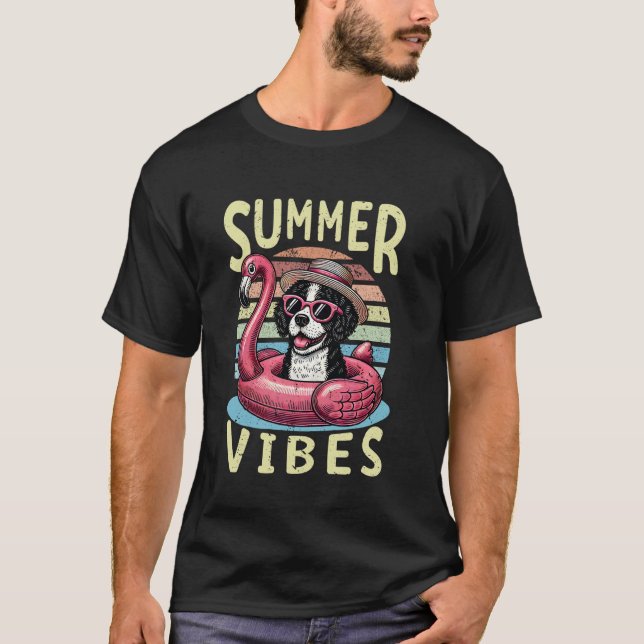 Retro Summer Vibes Portuguese Water Dog Mum Vacati T-Shirt (Front)