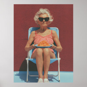 Retro Summer Vibes – Stylish Elderly Woman Portrai Poster