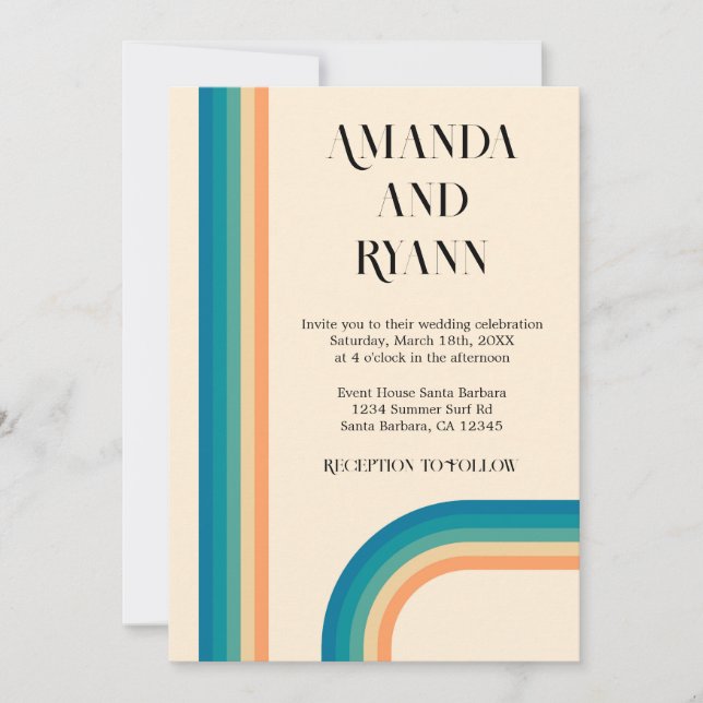 Retro Summer Vintage Photo QR Code Wedding Invitation (Front)