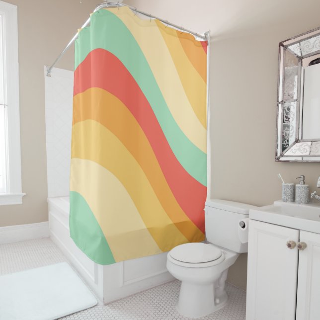 Retro Summer Wave #3 #minimal #decor #art  Shower Curtain (In Situ)