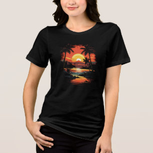 Retro summertime tropical palms vacation Tri-Blend shirt