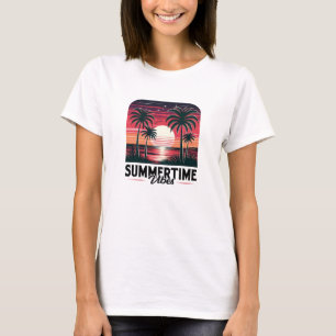 Retro summertime vibes magenta red sunset palm T-Shirt