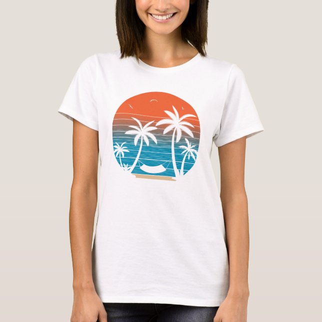 Retro summertime vibes tropical palms T-Shirt (Front)
