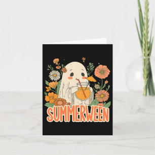 Retro Summerween Ghost Boho Floral Summer Hallowee Card