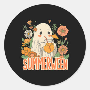 Retro Summerween Ghost Boho Floral Summer Hallowee Classic Round Sticker
