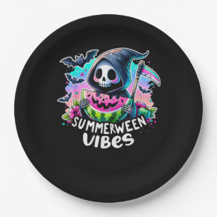 Retro Summerween Vibe Watermelon Ghost Summer Skel Paper Plate