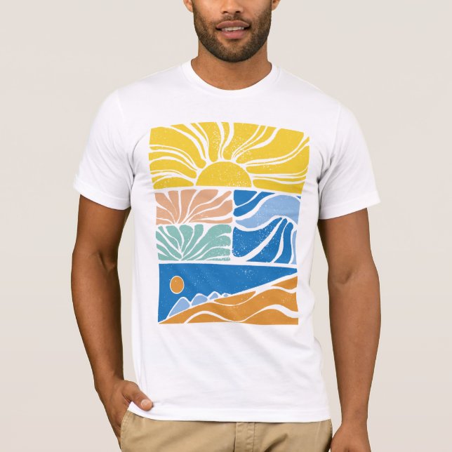 Retro sun and wave pattern t-shirt design (Front)