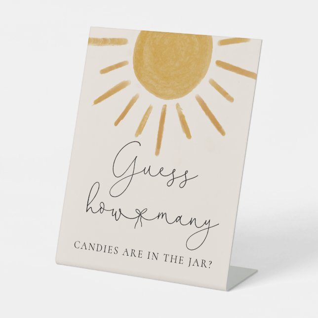 Retro Sun Baby Shower Guess How Many Candies Pedestal Sign (Front)
