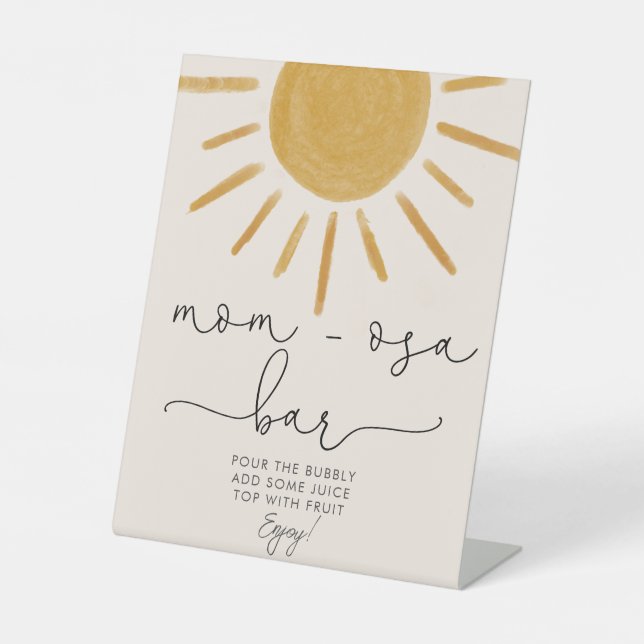 Retro Sun Baby Shower Mum-osa Bar Pedestal Sign (Front)