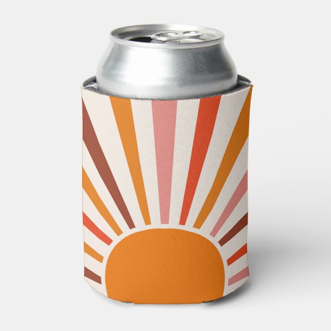 Retro Sun Burst Sunset Orange Yellow Red Pink   Can Cooler (Can Front)