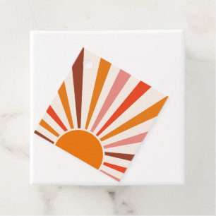 Retro Sun Burst Sunset Orange Yellow Red Pink Favour Tags