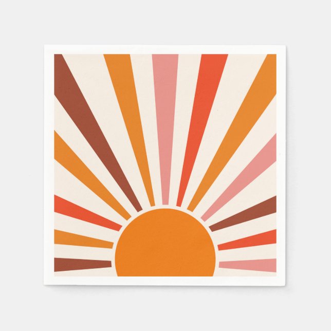 Retro Sun Burst Sunset Orange Yellow Red Pink  Napkin (Front)