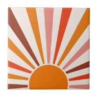 Retro Sun Burst Sunset Orange Yellow Red Pink 