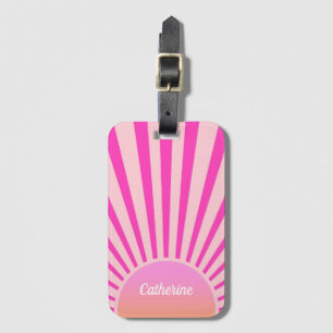 Retro Sun Burst Sunset Sunrise Hot Pink Ombre Luggage Tag