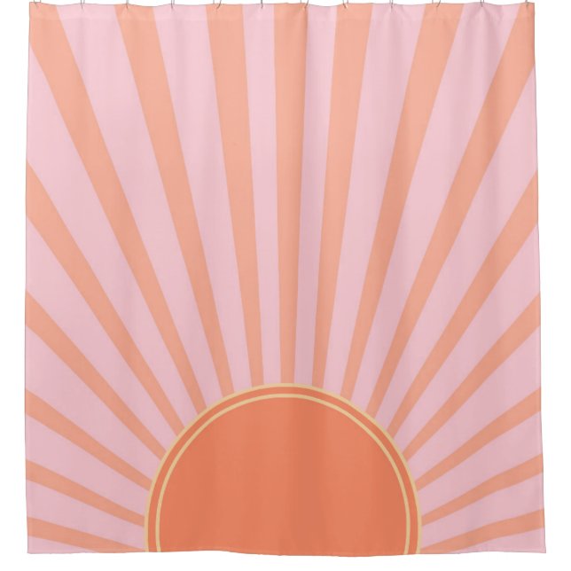 Retro Sun Burst Sunset Sunrise Pastel Pink  Shower Curtain (Front)