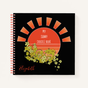 Retro Sun Doodle Personalised Sketchbook Black Notebook