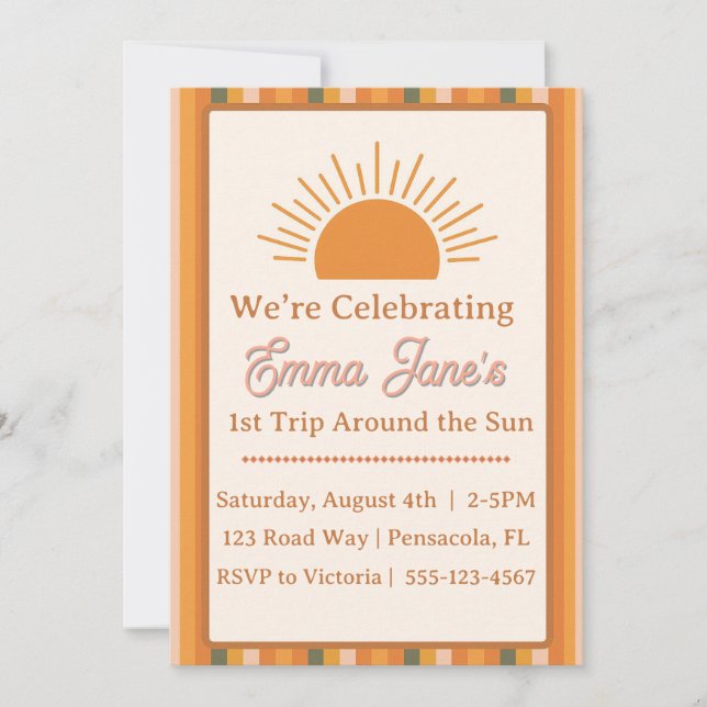 Retro Sun - First Trip Around the Sun Invitation (Front)