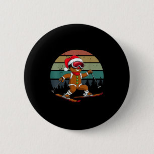 Retro Sun Gingerbread Man Skiing Santa Hat Xmas Sk 6 Cm Round Badge