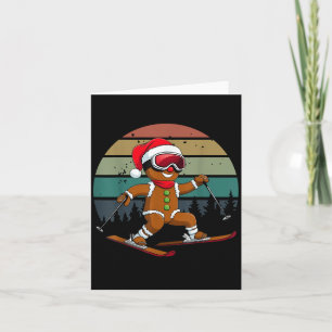 Retro Sun Gingerbread Man Skiing Santa Hat Xmas Sk Card