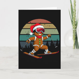 Retro Sun Gingerbread Man Skiing Santa Hat Xmas Sk Card
