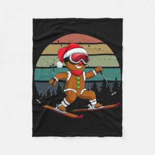 Retro Sun Gingerbread Man Skiing Santa Hat Xmas Sk Fleece Blanket
