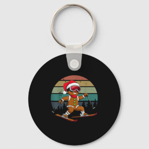 Retro Sun Gingerbread Man Skiing Santa Hat Xmas Sk Key Ring