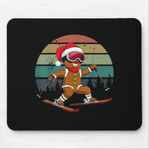 Retro Sun Gingerbread Man Skiing Santa Hat Xmas Sk Mouse Mat