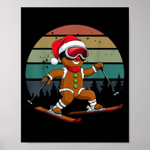 Retro Sun Gingerbread Man Skiing Santa Hat Xmas Sk Poster