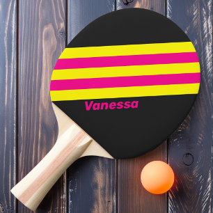 Retro Sun Glow Stripes with Name Ping Pong Paddle