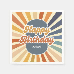 Retro Sun Groovy Wave Happy Birthday Napkin