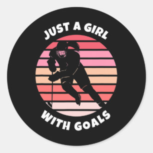 Retro Sun Just A Girl With Goals Hockey Gift Women Classic Round Sticker