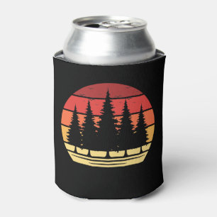 Retro Sun Minimalist Pine Tree Design Can Cooler