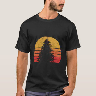 Retro Sun Minimalist Pine Tree Design - Graphic 80 T-Shirt