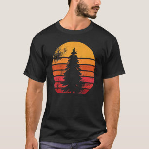 Retro Sun Minimalist Pine Tree Design T-Shirt