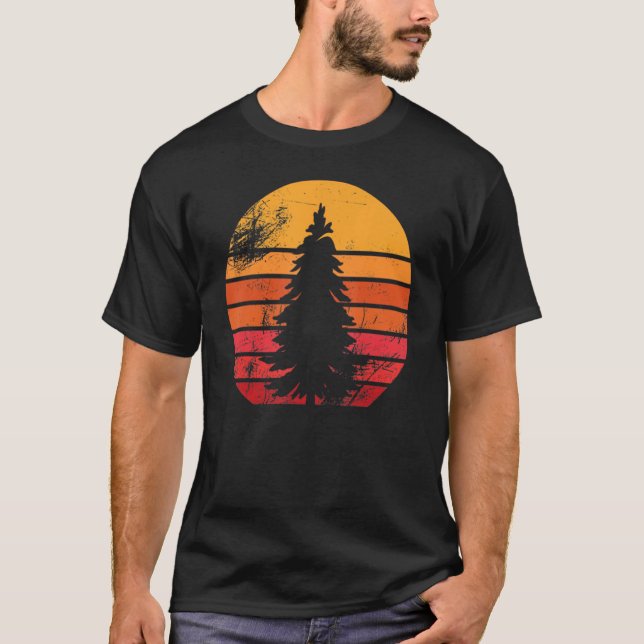 Retro Sun Minimalist Pine Tree Design T-Shirt (Front)