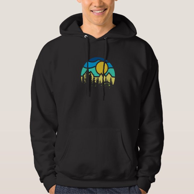 Retro Sun Minimalist Pine Tree Graphic Hoodie (Front)