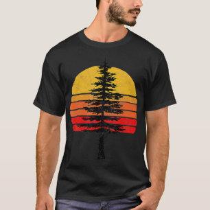 Retro Sun Minimalist White Pine Tree Illustration  T-Shirt