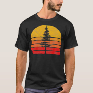 Retro Sun Minimalist White Pine Tree Silhouette Gr T-Shirt